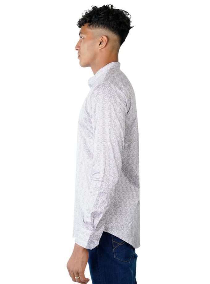 SIGNATURE MEN’S TUNIC COLLAR PRINTED LONG SLEEVE SHIRT